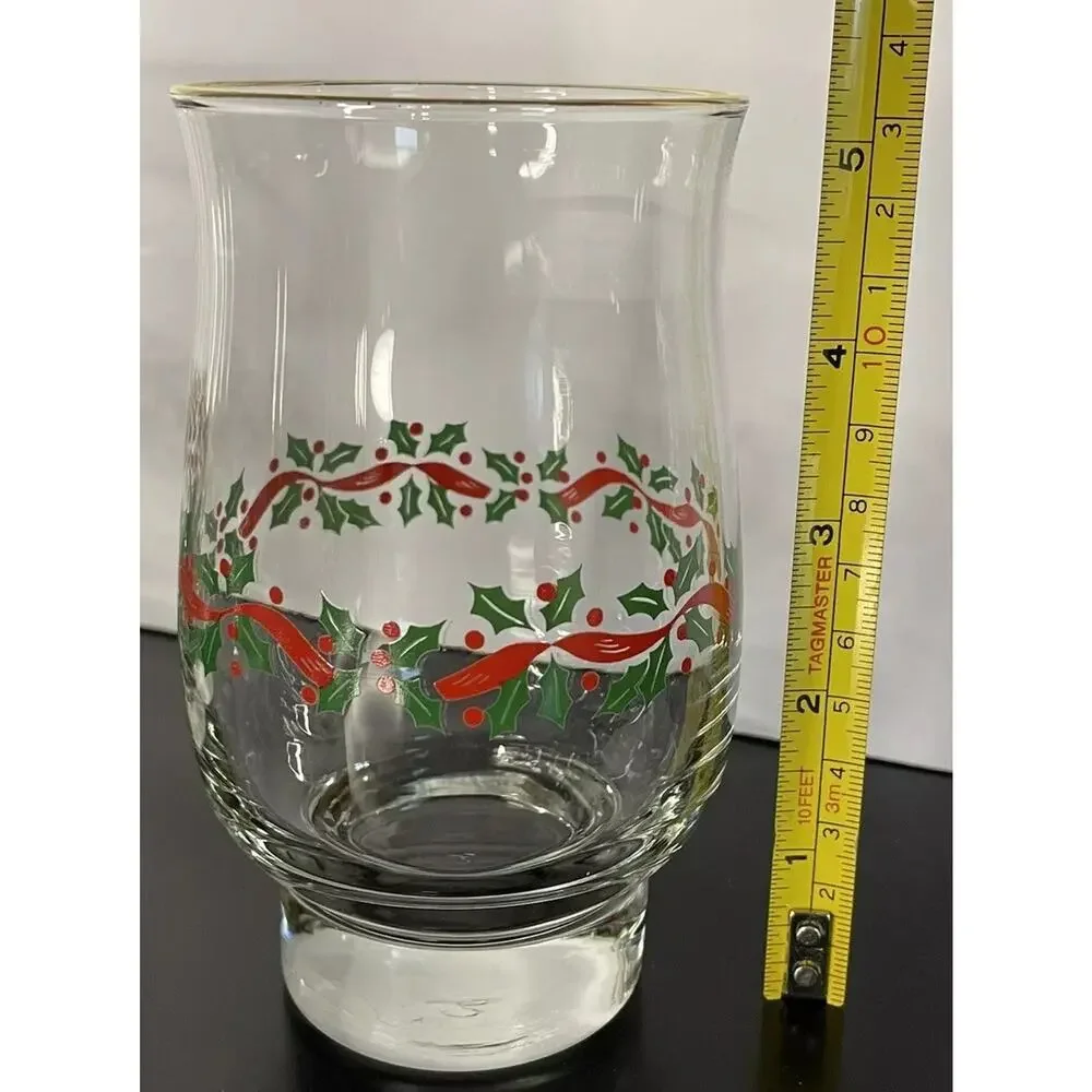 Vintage Libby Christmas Holly & Ribbon Glass With Decorative Gold Rim